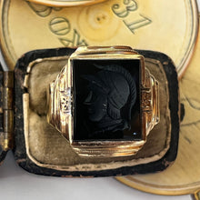 Load image into Gallery viewer, Vintage 10K Yellow Gold Carved Onyx Signet Ring