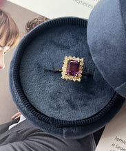 Load image into Gallery viewer, Vintage Pink Rhodolite Garnet Diamond 14K Yellow Gold Ring
