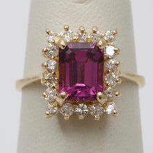 Load image into Gallery viewer, Vintage Pink Rhodolite Garnet Diamond 14K Yellow Gold Ring