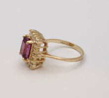 Load image into Gallery viewer, Vintage Pink Rhodolite Garnet Diamond 14K Yellow Gold Ring