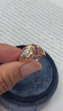 Load and play video in Gallery viewer, Vintage Retro 14K Rose Gold Diamond & Ruby Ring