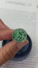 Load and play video in Gallery viewer, Vintage 14K Yellow Gold Carved Flower Jade Cuffliks