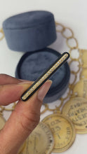 Load and play video in Gallery viewer, Art Deco 14K Yellow Gold Black Enamel Seed Pearl Bar Pin