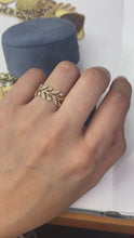 Load and play video in Gallery viewer, Vintage 14k yellow Gold Likeness Of Sage Leaves Diamond Band