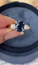 Load and play video in Gallery viewer, Vintage 14k Yellow Gold Sapphire & Diamond Ring, Engagement Ring.