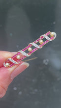 Load and play video in Gallery viewer, Vintage French 18K Yellow Gold & Platinum Ruby, Diamond and Pearl Bar Pin