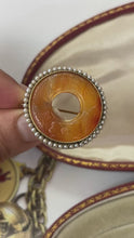 Load and play video in Gallery viewer, Antique Art Deco 14K Yellow Gold Carved Agate & Pearl Brooch