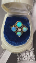 Load and play video in Gallery viewer, Vintage 14K Yellow Gold Australian Opal & Diamond Ring
