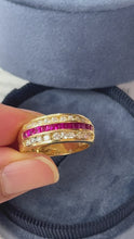 Load and play video in Gallery viewer, Vintage 14K Yellow Gold Diamond & Ruby Band