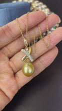 Load and play video in Gallery viewer, Vintage Golden South Sea Pearl X Diamond Necklace