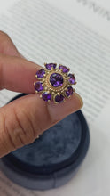 Load and play video in Gallery viewer, Vintage 14K Yellow Gold Siberian Amethyst Flower Studs