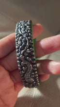 Load and play video in Gallery viewer, Vintage Sterling Silver Jade Fish, Butterfly and Chinese Peach Bangle