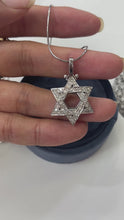Load and play video in Gallery viewer, Estate 14K White Gold Star of David Diamond Pendant Necklace