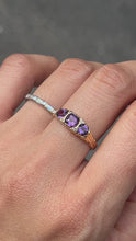 Load and play video in Gallery viewer, Victorian 14K Yellow Gold Three Stones Amethyst & Diamond Ring