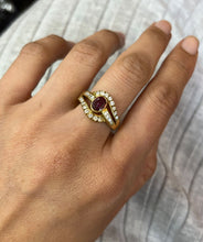 Load image into Gallery viewer, Vintage 18K Yellow Gold Ruby & Diamond Ring, Engagement Ring