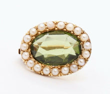 Load image into Gallery viewer, Edwardian 18K 14K Yellow Gold Peridot Seed Pearls Brooch Pin
