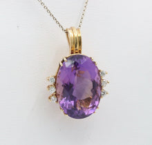 Load image into Gallery viewer, Vintage Ladies Amethyst Diamonds 14K Yellow Gold Pendant