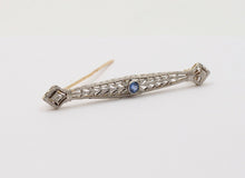 Load image into Gallery viewer, Art Deco Krementz Sapphire 14K White Yellow Gold Brooch Pin