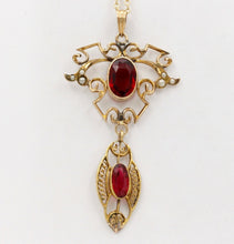 Load image into Gallery viewer, Art Nouveau Garnets 10K Yellow Gold Chandelier Pendant 14K Chain