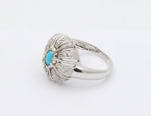 Load image into Gallery viewer, Vintage 14K White Gold Turquoise Diamond Cocktail Ring