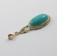 Load image into Gallery viewer, Antique 14K Yellow Gold Turquoise Pearl Seed Halo Pendant