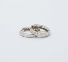 Load image into Gallery viewer, Mini Channel-Set 14K White Gold Diamond Huggie Hoop Earrings