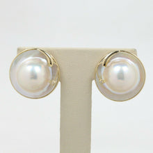 Load image into Gallery viewer, Vintage 14K Yellow Gold Mabe Pearl & Diamond Clip Earrings