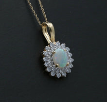 Load image into Gallery viewer, Vintage 14K Yellow Gold Australian Opal & Diamond Halo Pendant, Necklace.