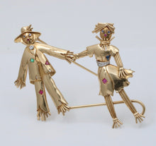 Load image into Gallery viewer, Vintage Raggedy Ann and Andy Diamonds Sapphires Emeralds 14K YG Brooch Pin