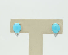 Load image into Gallery viewer, Ladies 18K White Gold Turquoise Diamonds Earrings