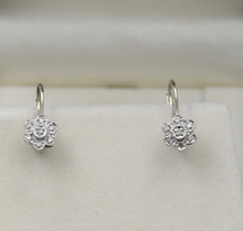 Load image into Gallery viewer, Sweet 14K White Gold Floral Round Cut Diamond Earrings