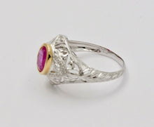 Load image into Gallery viewer, Vintage Burma Ruby Filigree Diamond 18K Gold Ring , Engagement Ring.