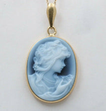 Load image into Gallery viewer, Vintage 14K Yellow Gold Blue Agate Cameo Woman’s Portrait Pendant