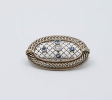 Load image into Gallery viewer, Antique Art Deco Filigree Diamond & Sapphire Brooch, Pin