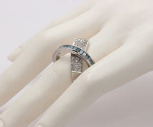 Load image into Gallery viewer, Cool Unisex Geometric Diamonds White Blue Diamonds 14K White Gold Ring