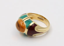 Load image into Gallery viewer, Unique Estate Mavito Citrine Guilloche Enamel 18K Gold Dome Ring,