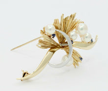 Load image into Gallery viewer, Vintage Mikimoto Pearl Sapphire Brooch