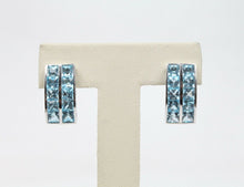 Load image into Gallery viewer, Vintage 18K White Gold Blue Topaz Huggies
