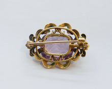 Load image into Gallery viewer, Art Nouveau Amethyst Seed Pearls 10K Yellow Gold Brooch Pin