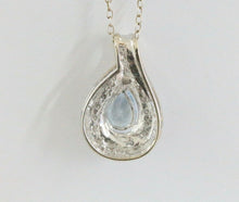 Load image into Gallery viewer, Vintage 14K White Gold Aquamarine Diamond Tear Drop Pendant