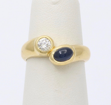Load image into Gallery viewer, Vintage 18K Yellow Gold Diamond and Sapphire Bypass Ring