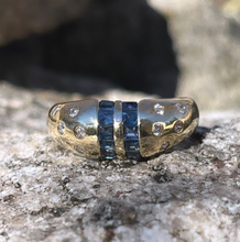 Load image into Gallery viewer, Vintage 14K Yellow Gold Sapphire Diamond Dome Ring. Ring band