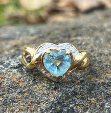 Load image into Gallery viewer, Vintage Heart Blue Topaz & Diamond 14K Yellow Gold Ring