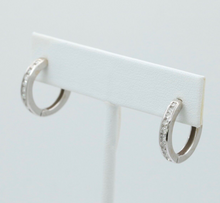 Load image into Gallery viewer, Mini Channel-Set 14K White Gold Diamond Huggie Hoop Earrings
