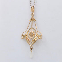 Load image into Gallery viewer, Art Nouveau Limestone Pearl 10K Yellow Gold Pendant