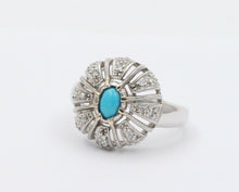 Load image into Gallery viewer, Vintage 14K White Gold Turquoise Diamond Cocktail Ring