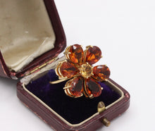 Load image into Gallery viewer, Vintage Flower Fire Citrine 18K Yellow Gold Ring