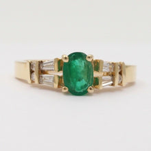 Load image into Gallery viewer, Lovely Vintage Emerald Baguette Diamonds 14K Yellow Gold Ring