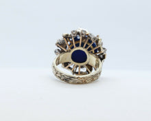 Load image into Gallery viewer, Vintage Tree Vine Cabochon Lapis Lazuli Diamonds 14K Yellow Gold Ring