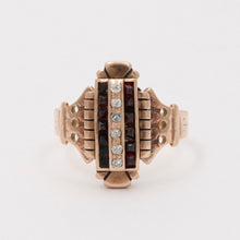 Load image into Gallery viewer, Art Deco Diamonds Garnets 14K Rose Gold Ring